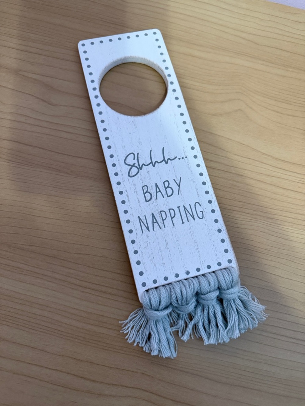 Hobby Lobby Wooden Door Hanger with Light Gray Tassel Fringe